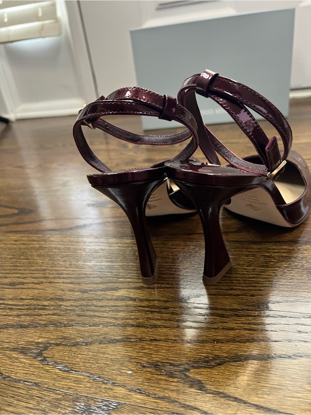 Antonio Melani Burgundy Patent Pointed-Toe Ankle-Strap Heels - Picture 7 of 8